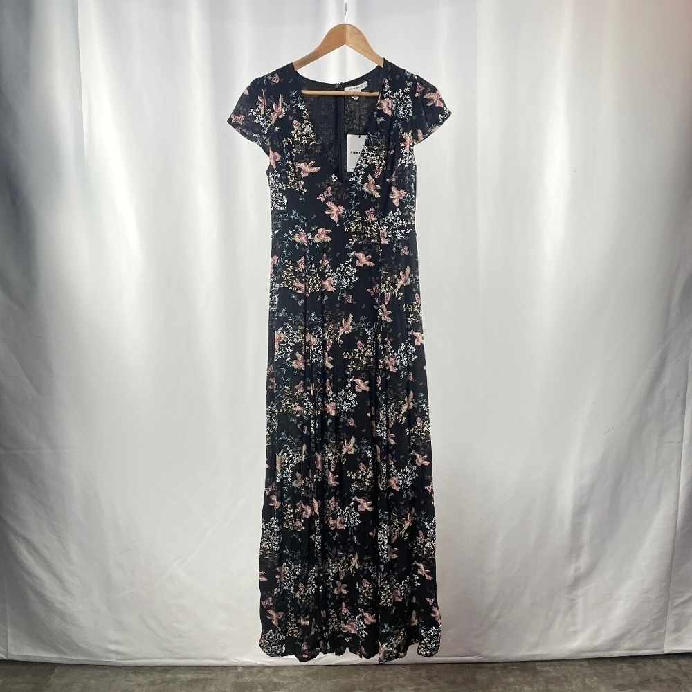 NWT Glamorous V Neck Bird Print Maxi Dress in Black Size Small